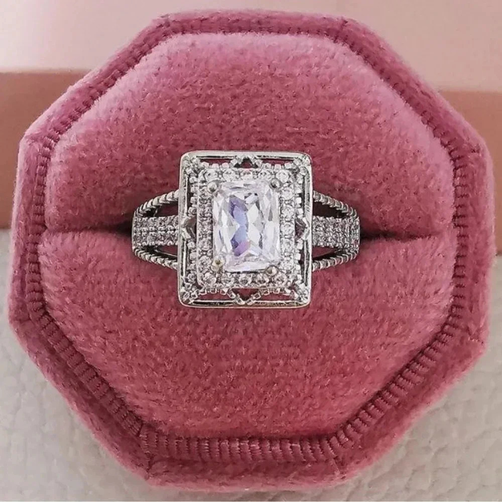 NEW 925 Sterling Silver Princess Cut Diamond Ring